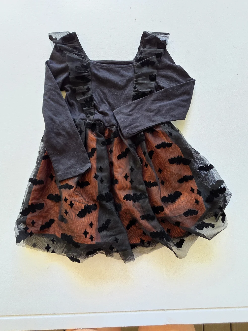 Spooky Season Cat & Jack Black and Orange Halloween Bat-Print Tulle Party Dress